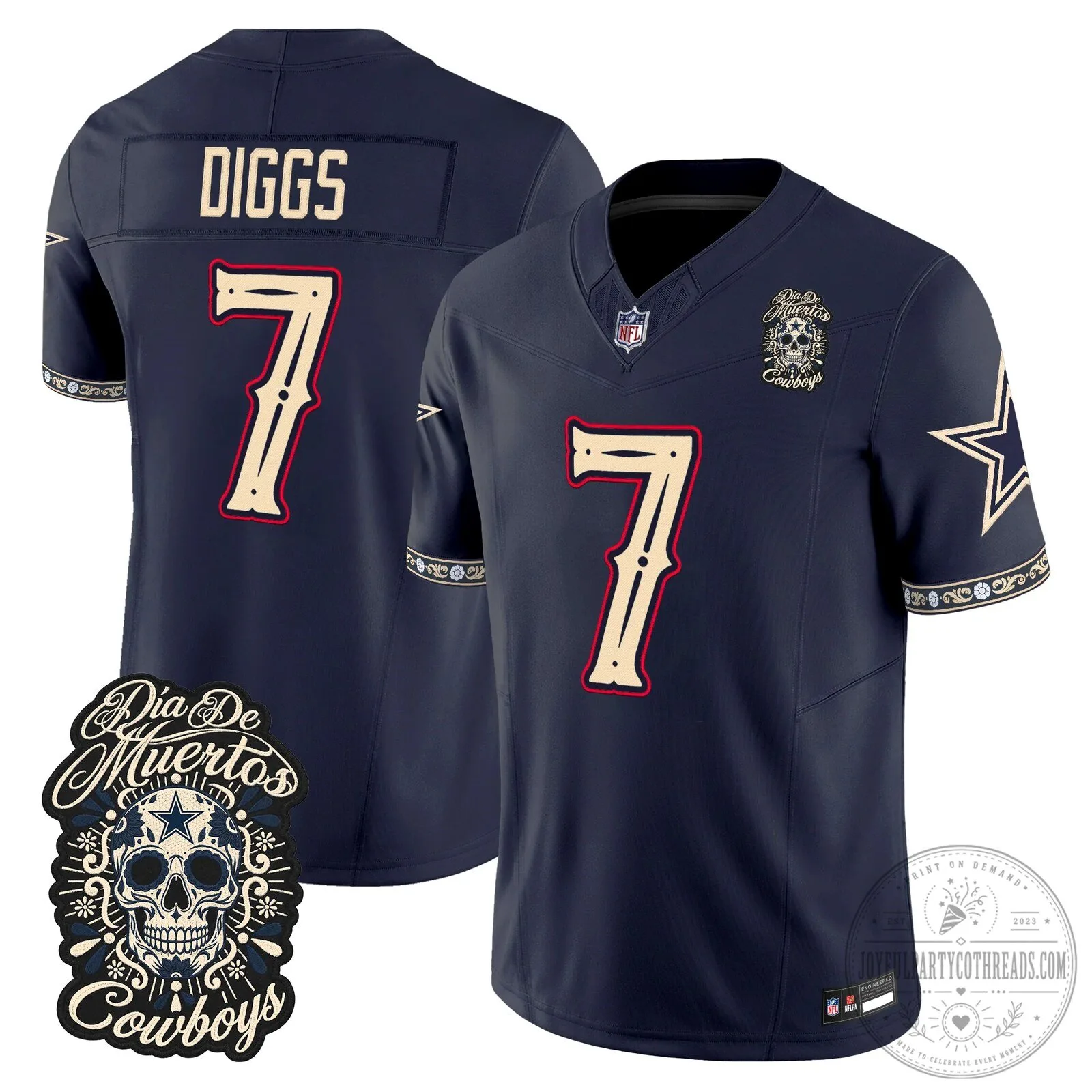 Dallas Cowboys Dia de los Muertos CeeDee Lamb Football Jersey 18 Dallas Cowboys Dia de los Muertos CeeDee Lamb Football Jersey