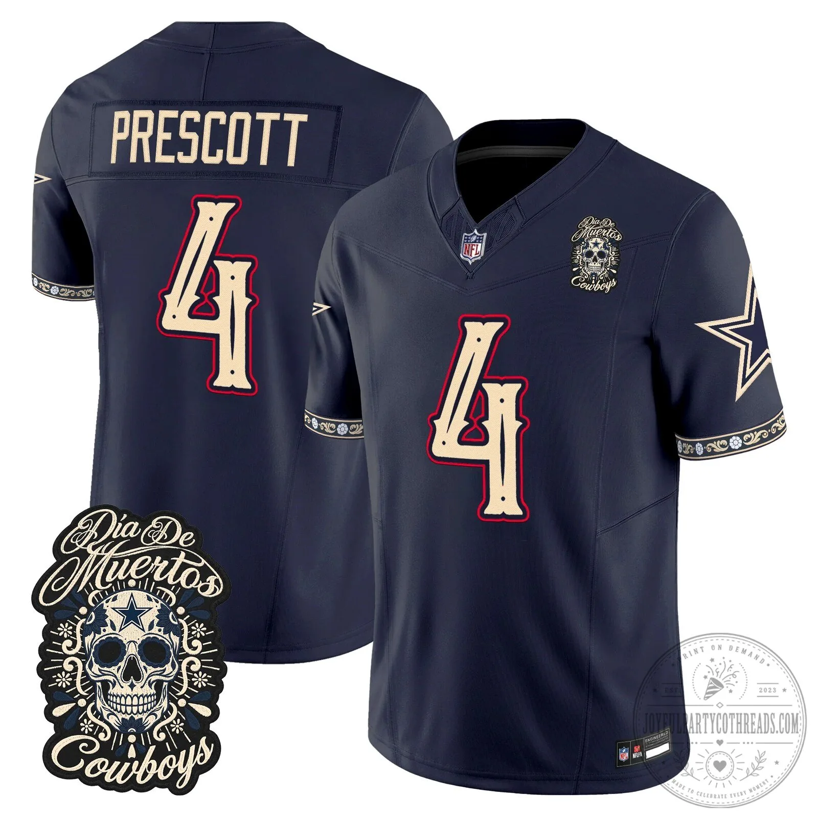 Dallas Cowboys Dia de los Muertos CeeDee Lamb Football Jersey 19 Dallas Cowboys Dia de los Muertos CeeDee Lamb Football Jersey