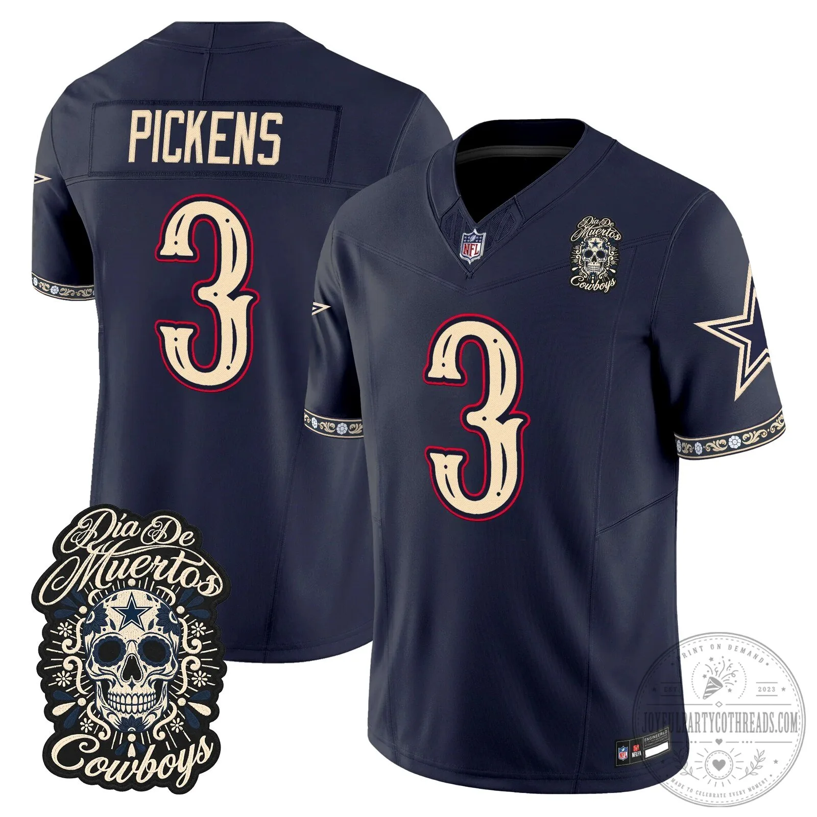 Dallas Cowboys Dia de los Muertos CeeDee Lamb Football Jersey 21 Dallas Cowboys Dia de los Muertos CeeDee Lamb Football Jersey