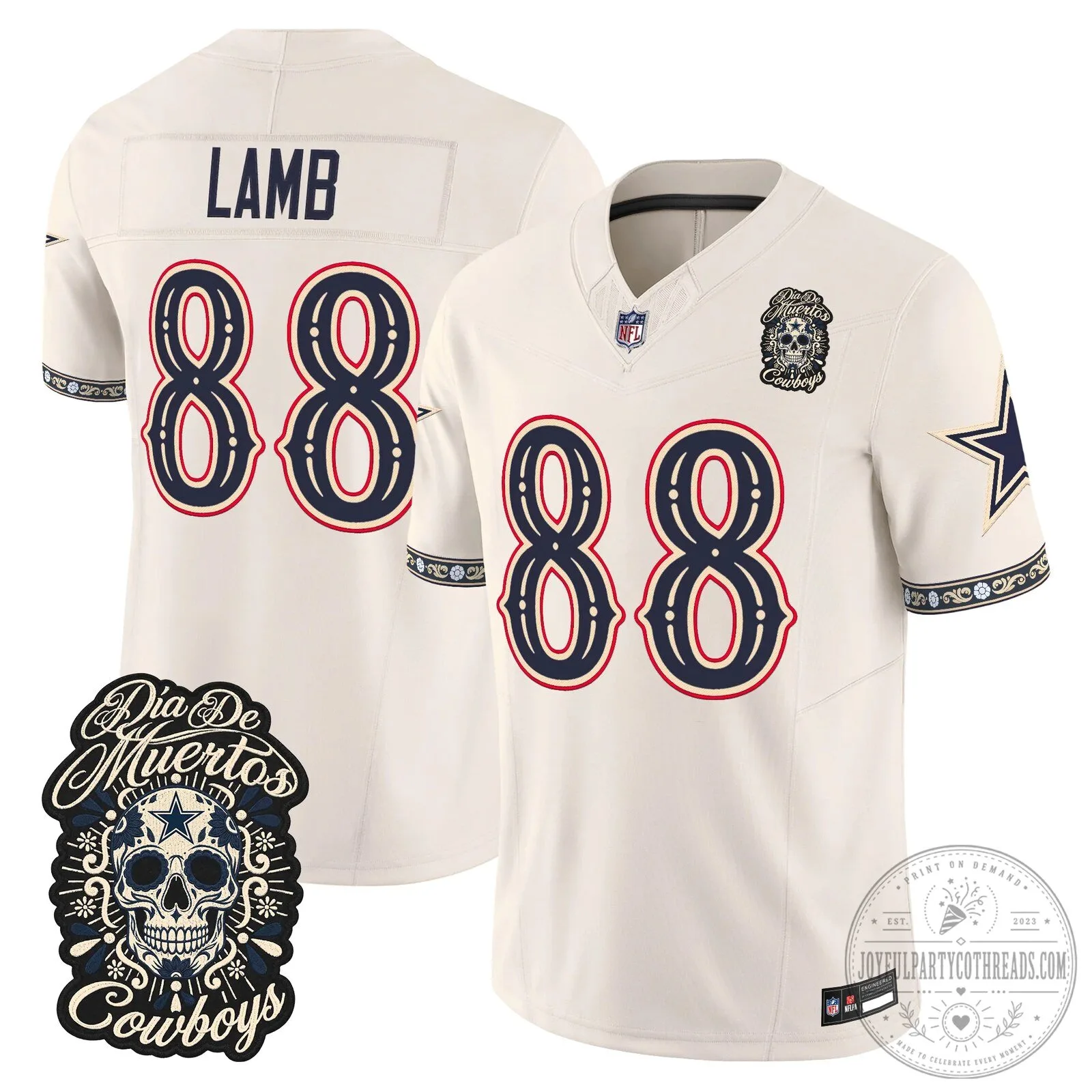 Dallas Cowboys Dia de los Muertos CeeDee Lamb Football Jersey 24 Dallas Cowboys Dia de los Muertos CeeDee Lamb Football Jersey