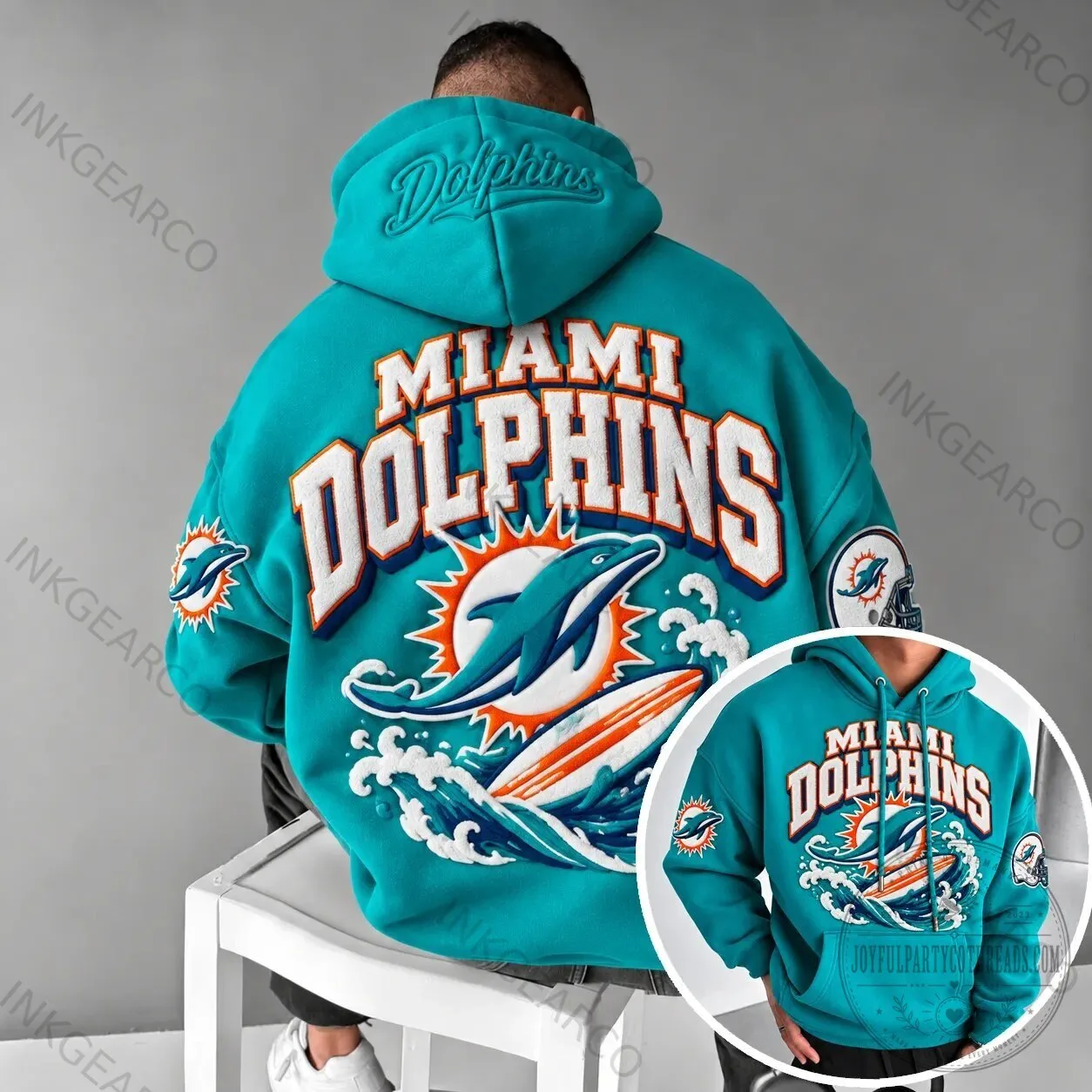 Miami Dolphins Football Team Logo Embroidered Hoodie