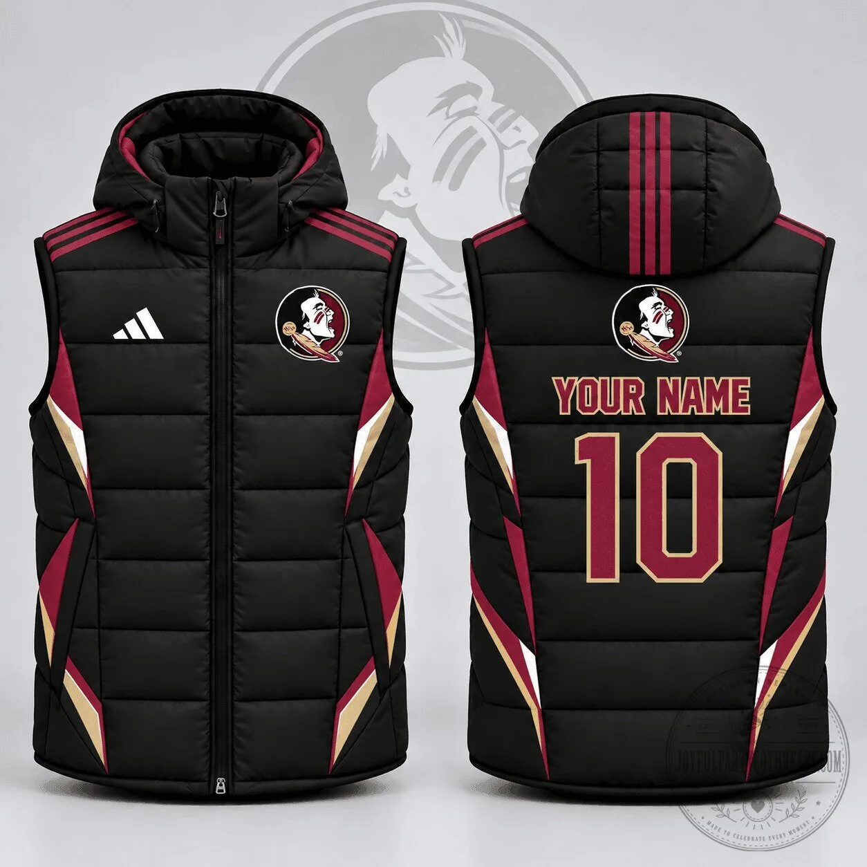 Florida State Seminoles Custom Name Number Detachable Hood Full Zip Puffer Vest