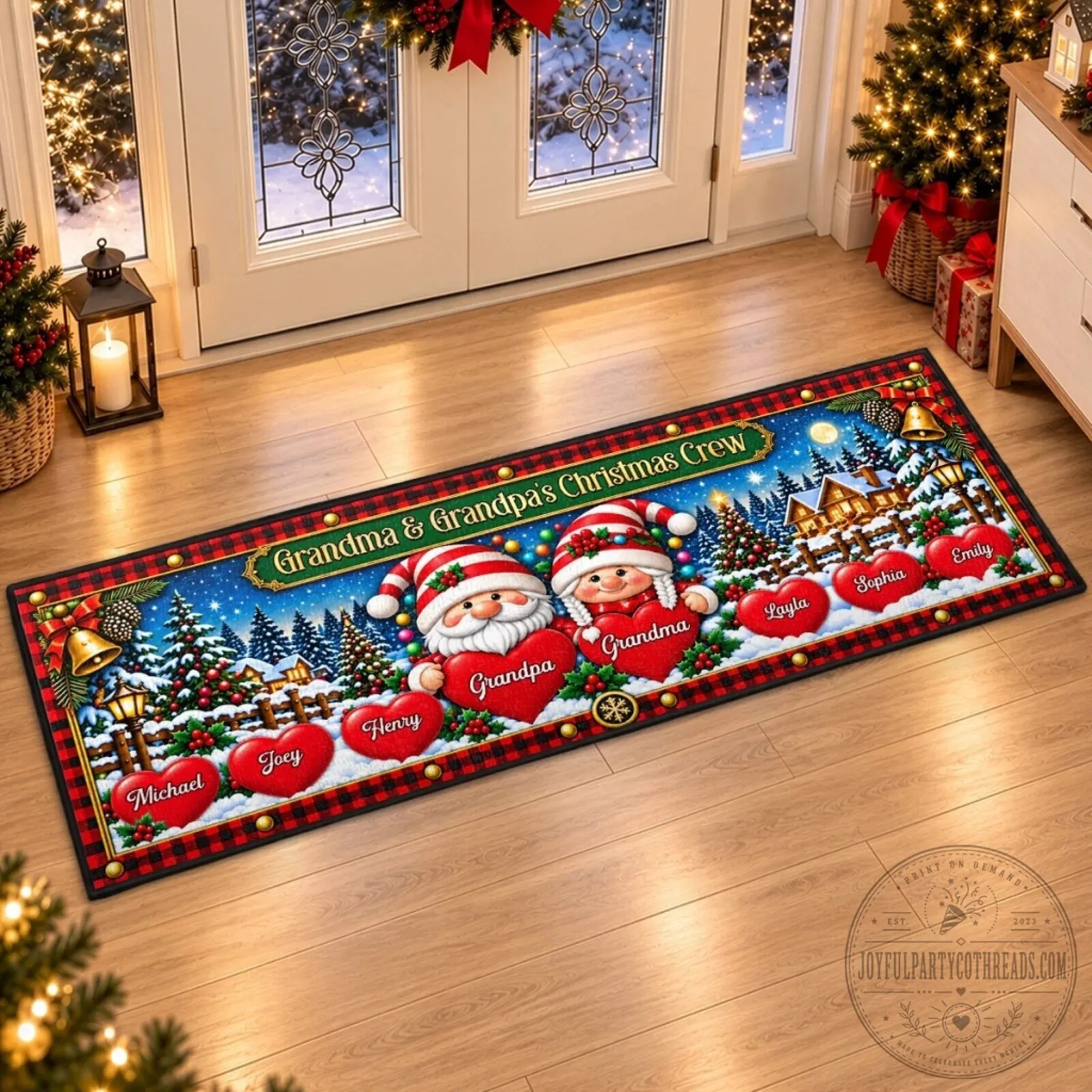 Personalized Grandma and Grandpa's Christmas Crew Family Name Runner Rug