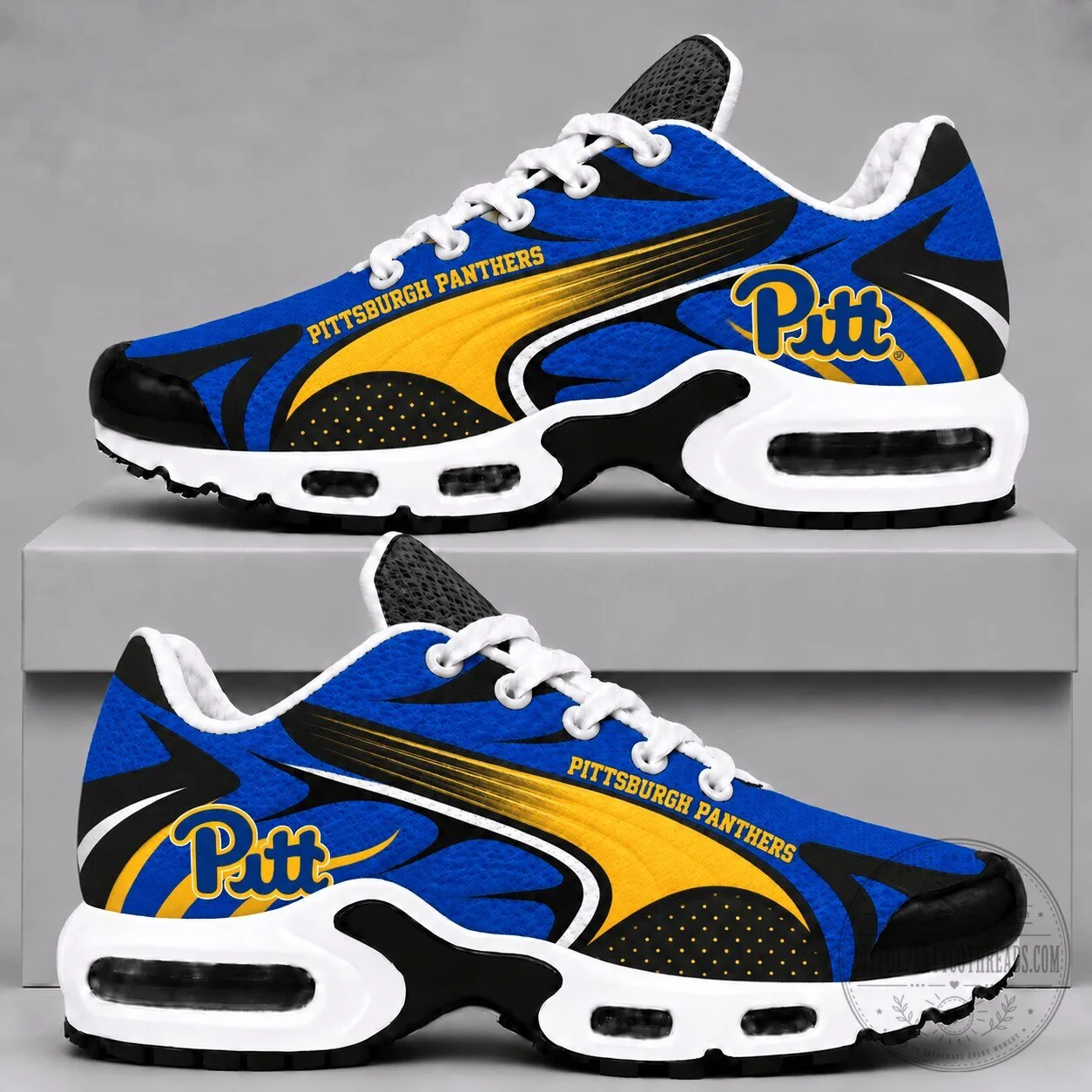 Pittsburgh Panthers College Football Team Blue and Gold Athletic Shoes