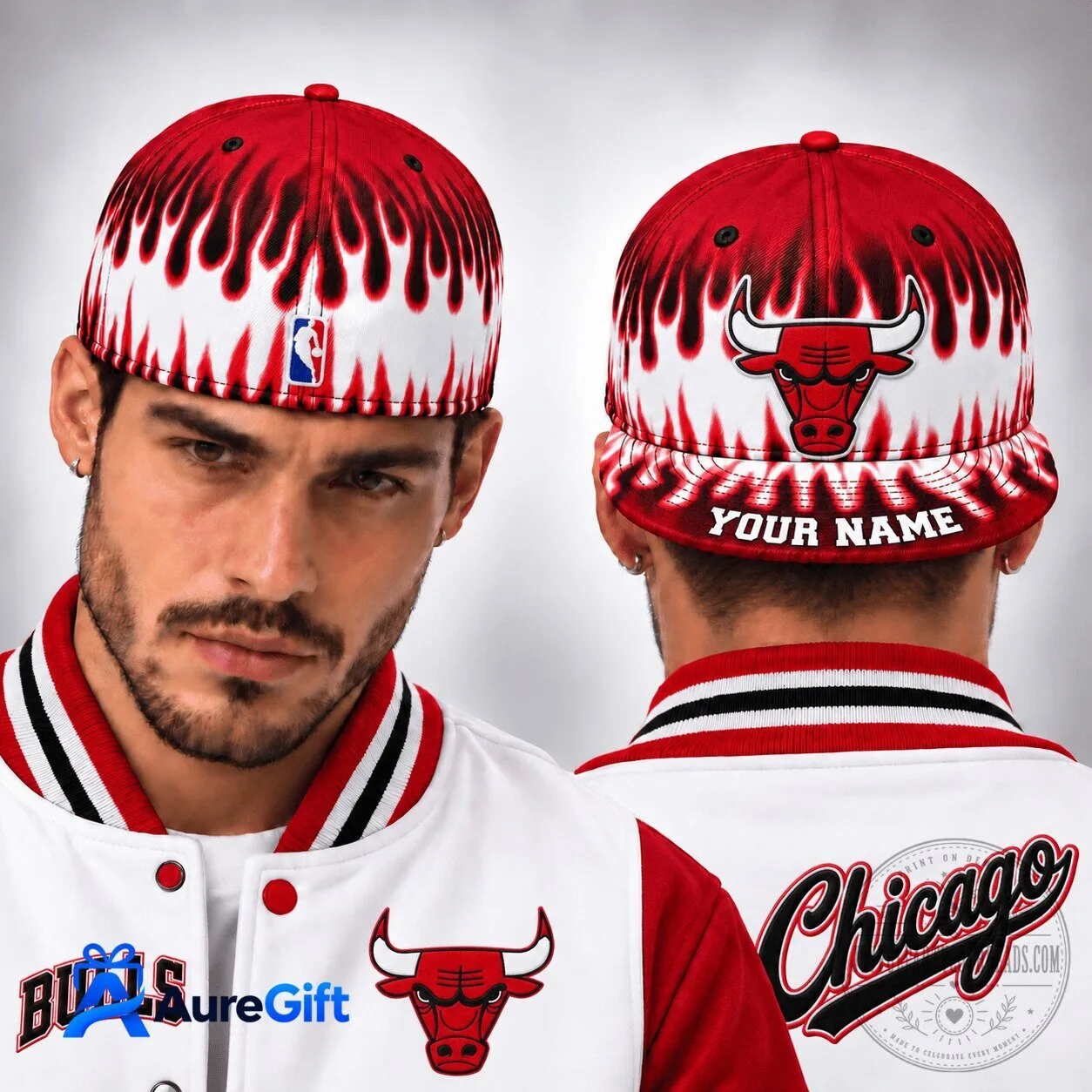 Chicago Bulls NBA Flame Design Personalized Snapback Cap Hat