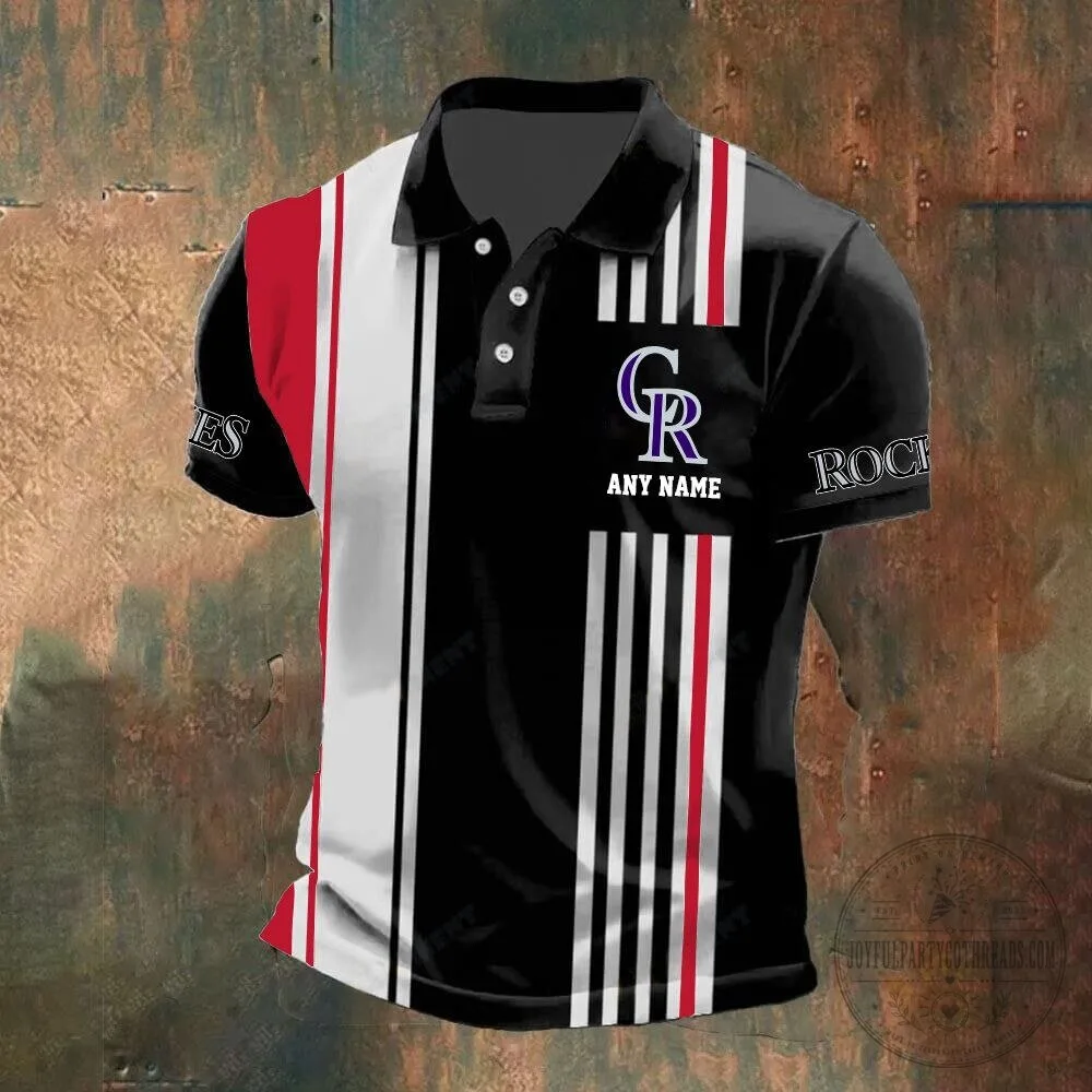 Colorado Rockies Personalized Black and White Striped Polo Shirt 12 Colorado Rockies Personalized Black and White Striped Polo Shirt