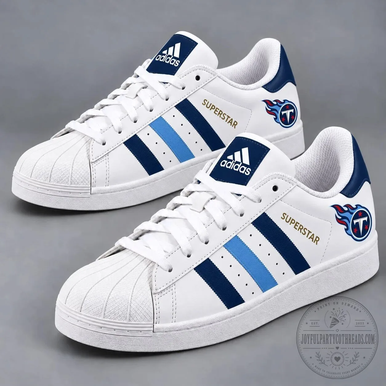 Tennessee Titans NFL Team Logo White and Blue Superstar Shoes