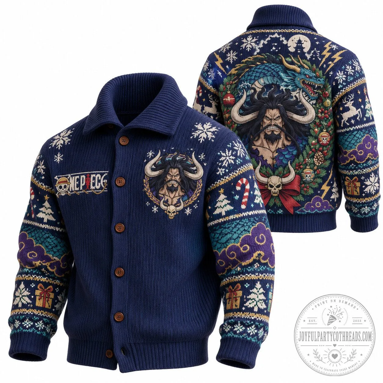 One Piece Kaido Ugly Christmas Sweater Cardigan for Men and Women