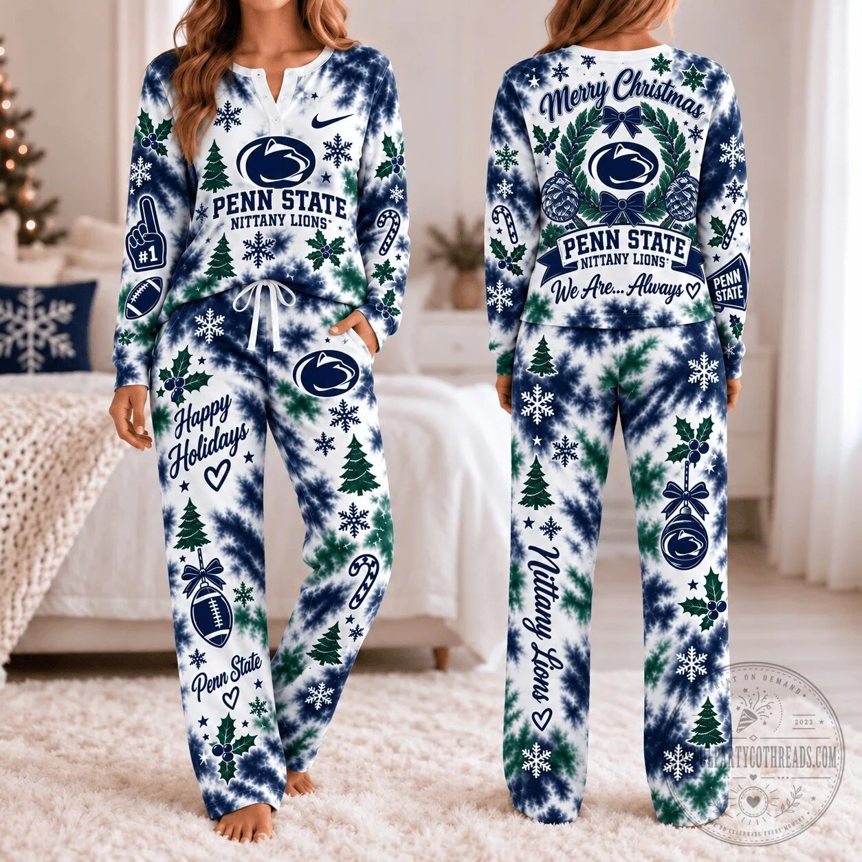 Penn State Nittany Lions Christmas Tie-Dye Pajamas Set