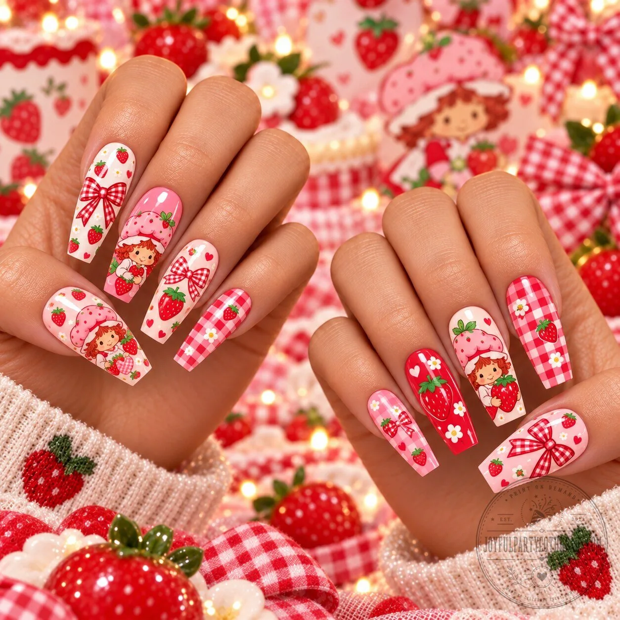 Vintage Press-On Nails featuring Sweet Girl Strawberry Shortcake Design