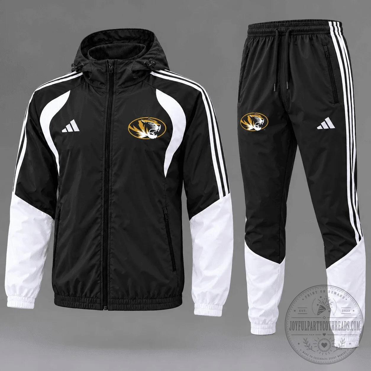 Missouri Tigers Black and White Striped NCAA Game Day Tracksuit Hoodie