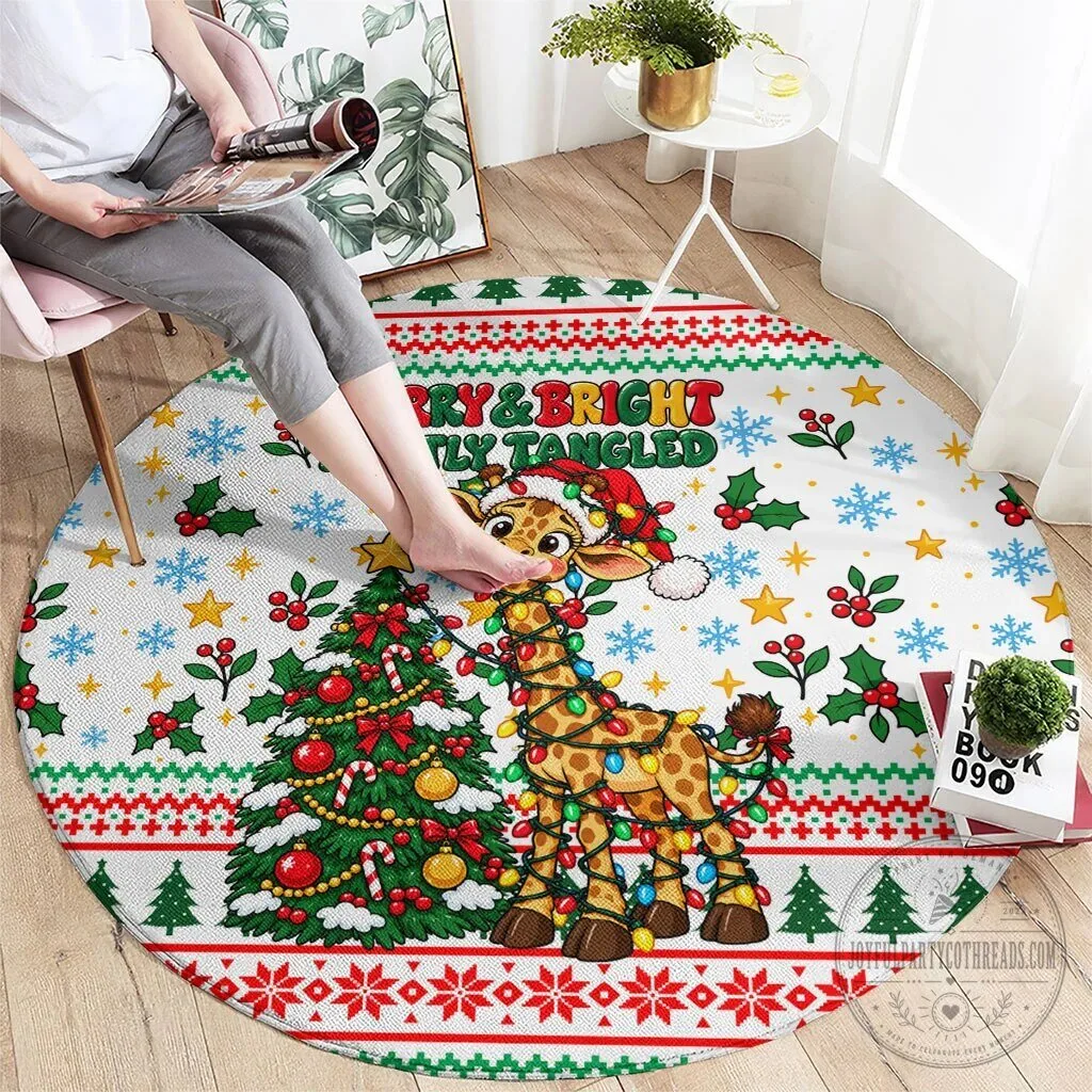 Merry And Bright Mostly Tangled Christmas Giraffe Round Area Rug 6 Merry And Bright Mostly Tangled Christmas Giraffe Round Area Rug