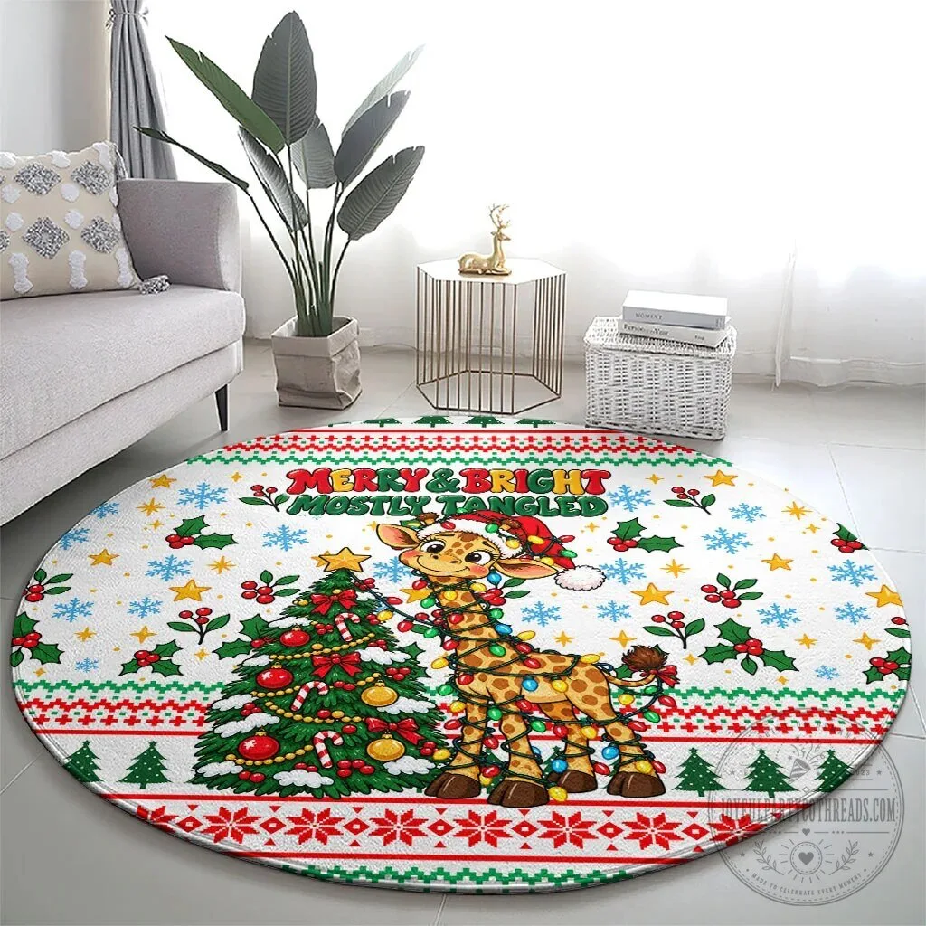 Merry And Bright Mostly Tangled Christmas Giraffe Round Area Rug 7 Merry And Bright Mostly Tangled Christmas Giraffe Round Area Rug