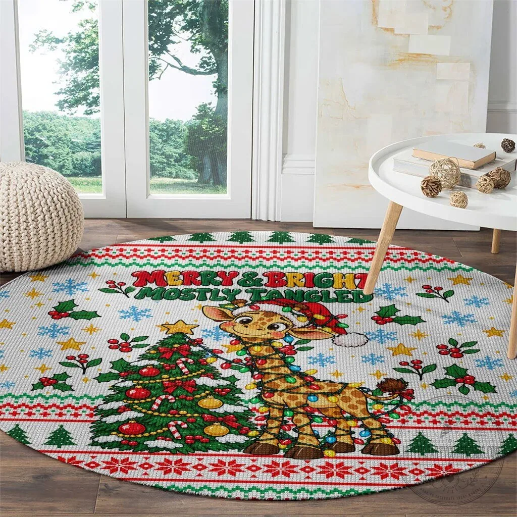 Merry And Bright Mostly Tangled Christmas Giraffe Round Area Rug 8 Merry And Bright Mostly Tangled Christmas Giraffe Round Area Rug