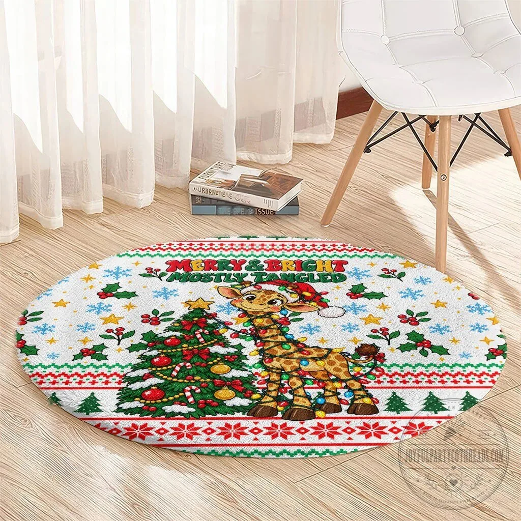 Merry And Bright Mostly Tangled Christmas Giraffe Round Area Rug 9 Merry And Bright Mostly Tangled Christmas Giraffe Round Area Rug