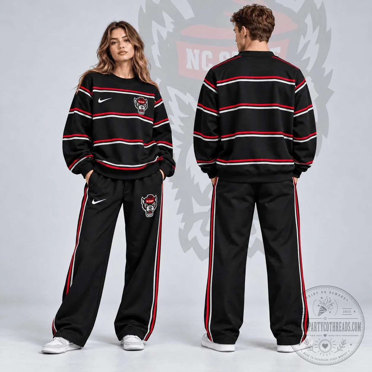 North Carolina State Wolfpack Horizontal Stripe Crewneck Sweatshirt