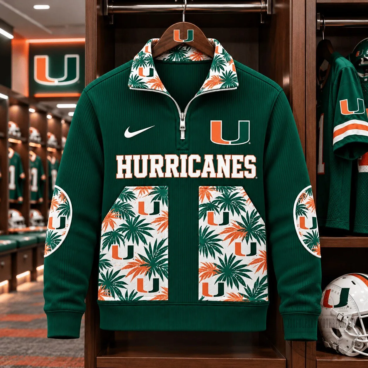 Miami Hurricanes NCAA Tropical Palm Tree Quarter-Zip Fleece Sweatshirt
