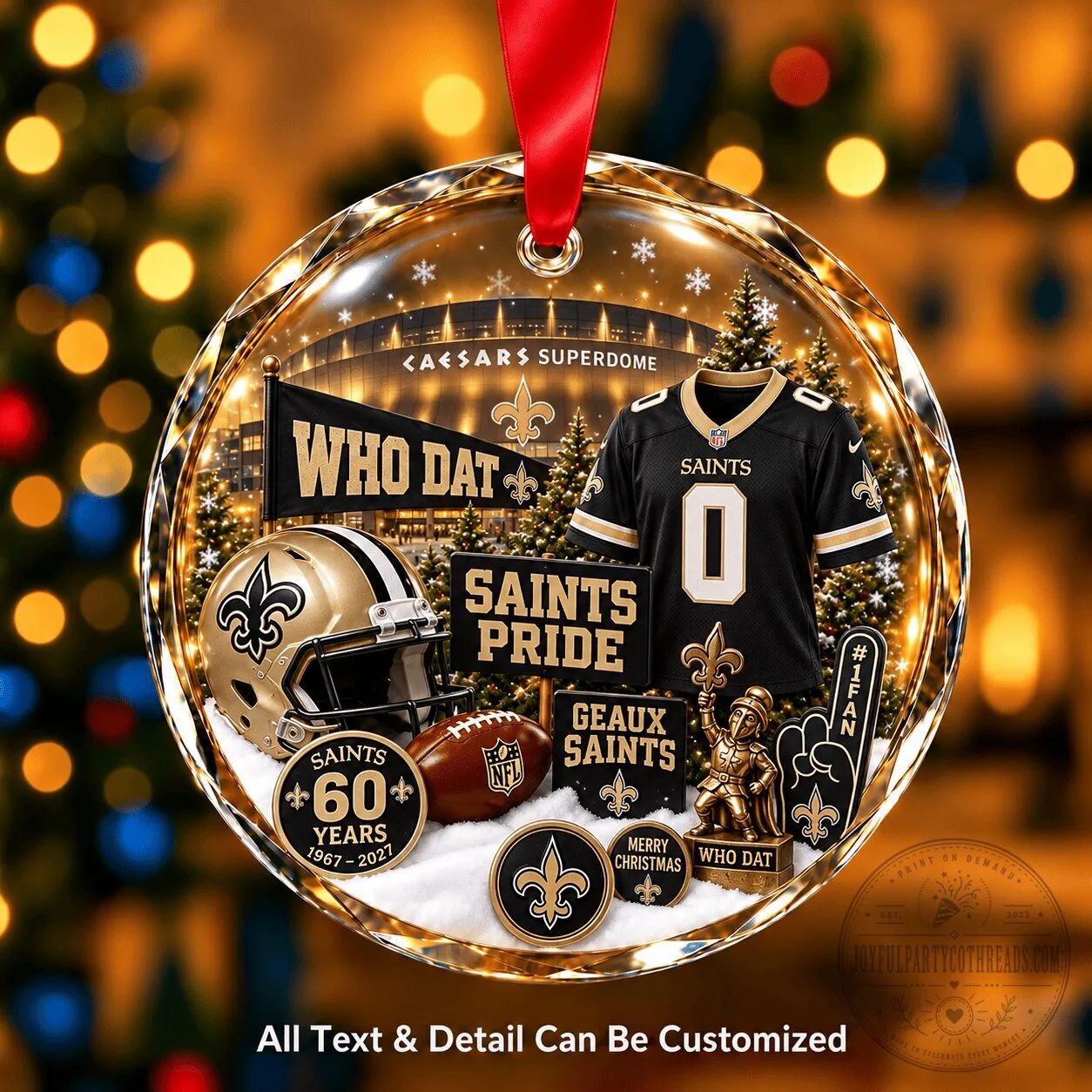 New Orleans Saints Football Team Christmas Tree Glass Ornament