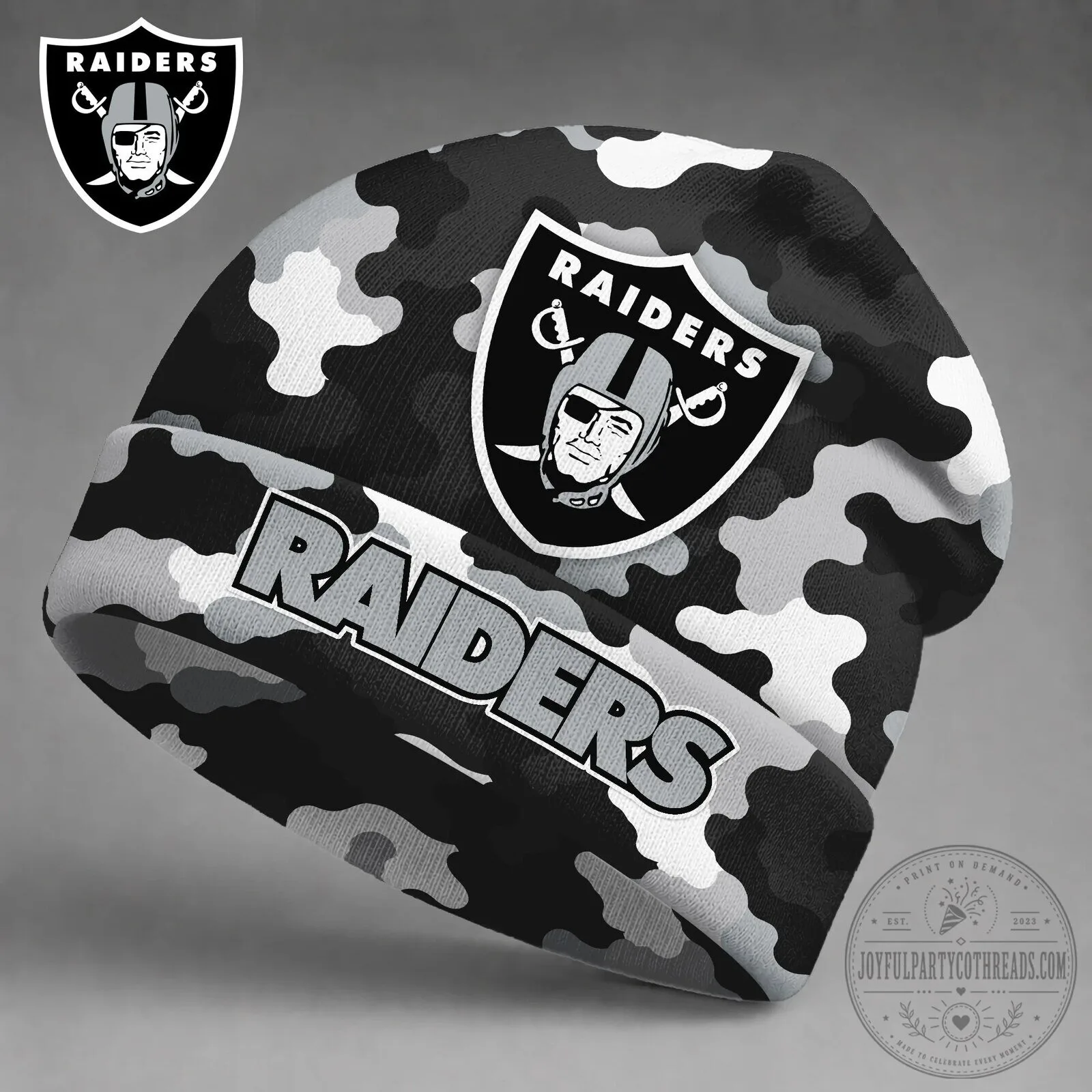 Las Vegas Raiders Black Camouflage Pattern Beanie Hat