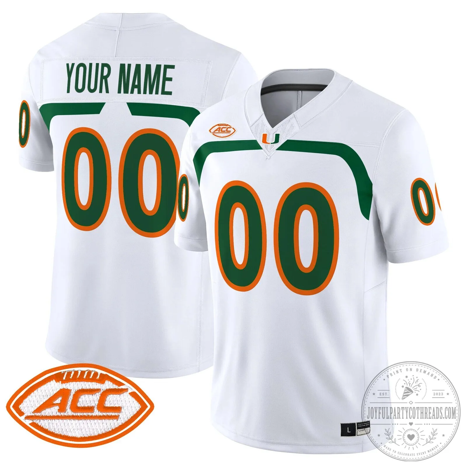 Miami Hurricanes Custom White Football Jersey with Stitched Name and Number
