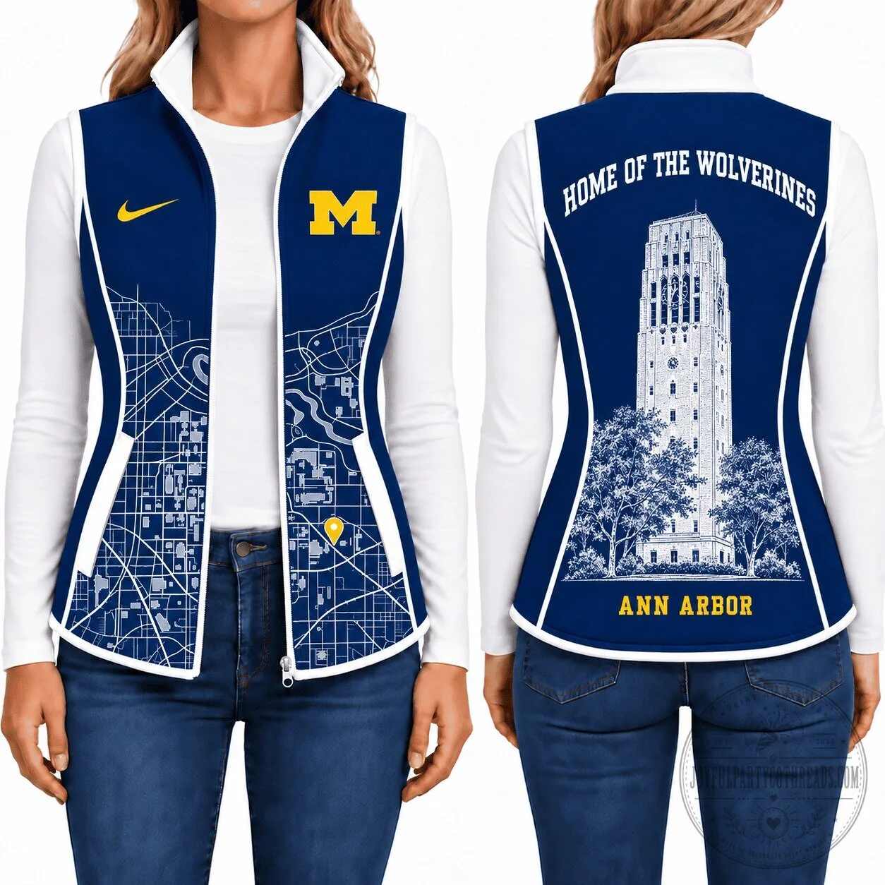 Michigan Wolverines Ann Arbor City Map Women's Sleeveless Fleece Jacket