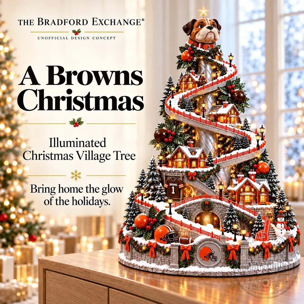 Cleveland Browns Christmas Village Tree Illuminated Holiday Decor
