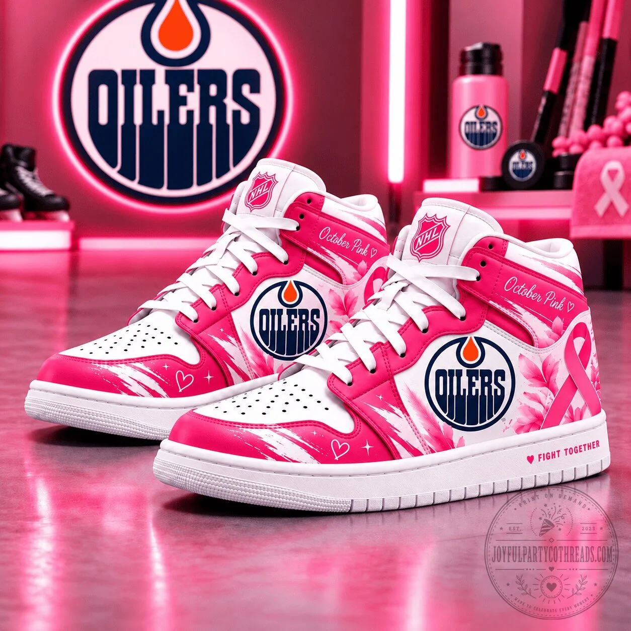 Edmonton Oilers October Pink Edition High-Top Sneakers – National Hockey League Shoes