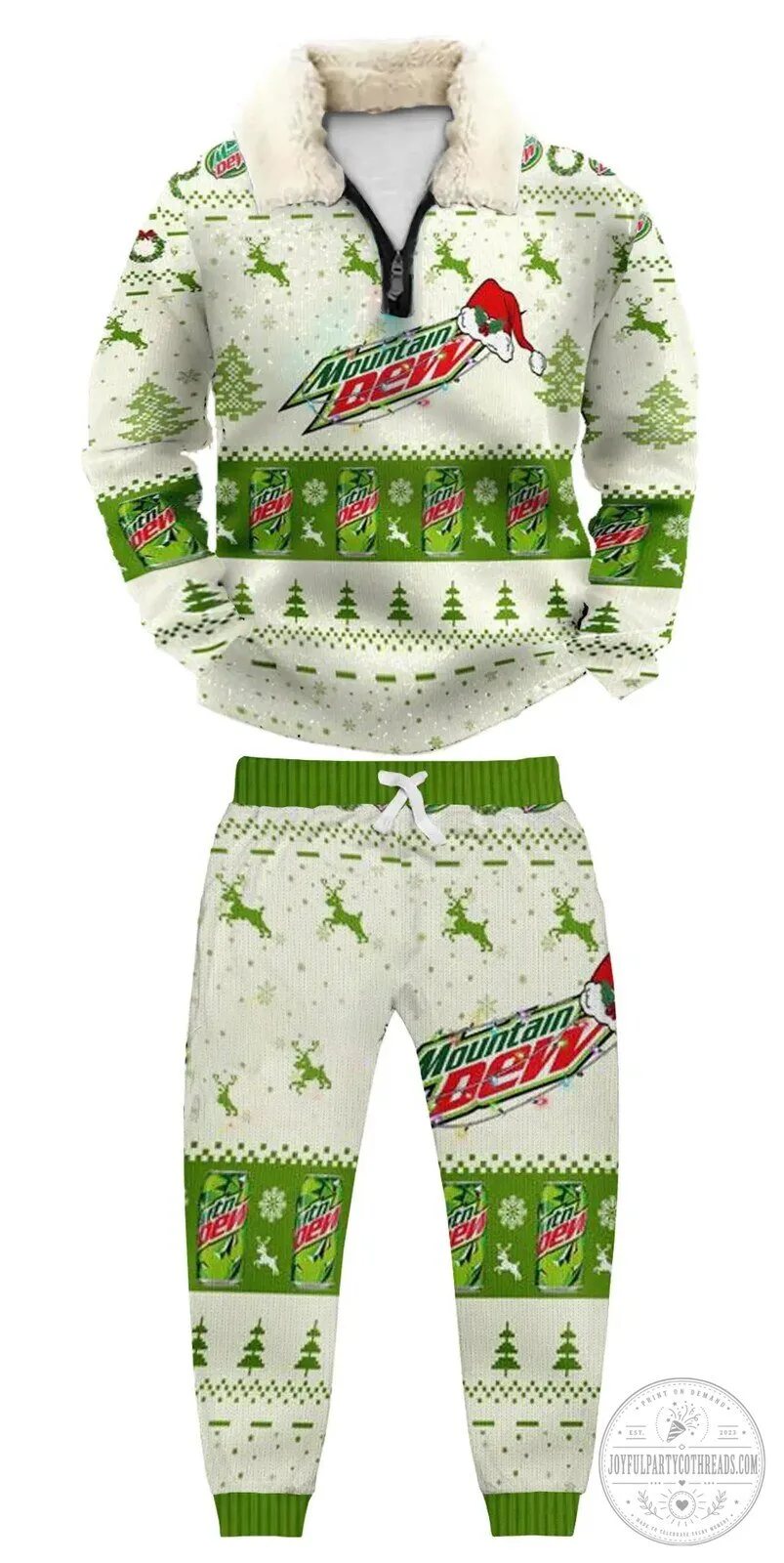 Mountain Dew Christmas Reindeer Holiday Pattern Quarter Zip Sweatshirt