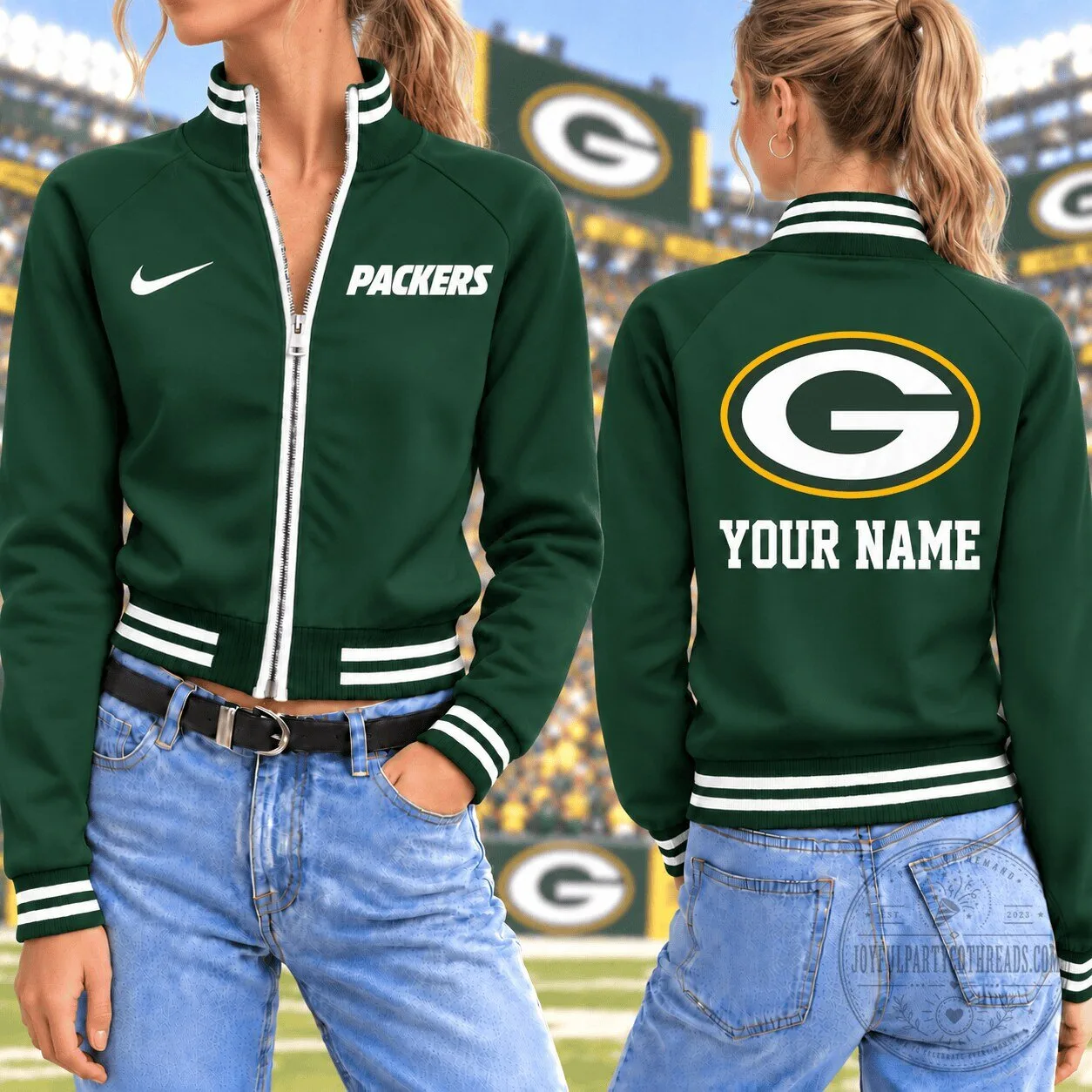 Green Bay Packers NFL Custom Name Team Color Mockneck Full-Zip Jacket