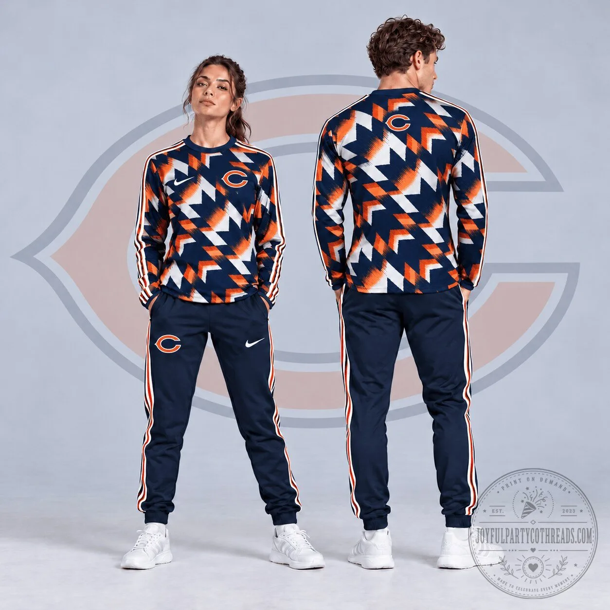Chicago Bears NFL Abstract Zigzag Camo Long Sleeve Crewneck Shirt