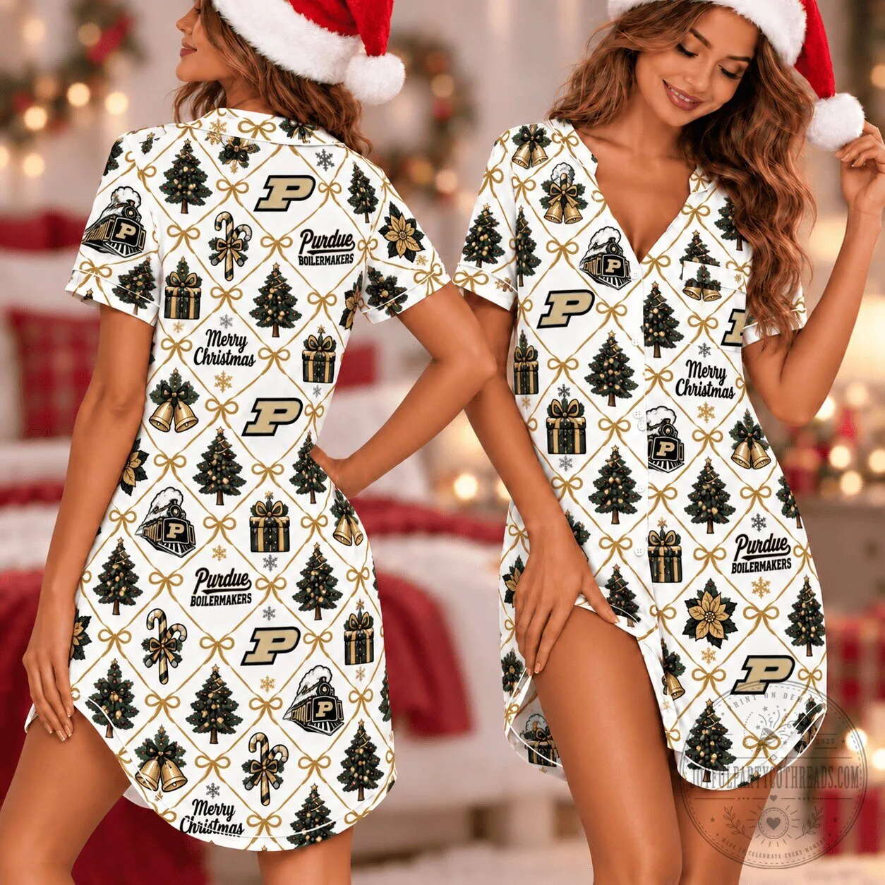 Purdue Boilermakers Retro Christmas Holiday Pajama Dress
