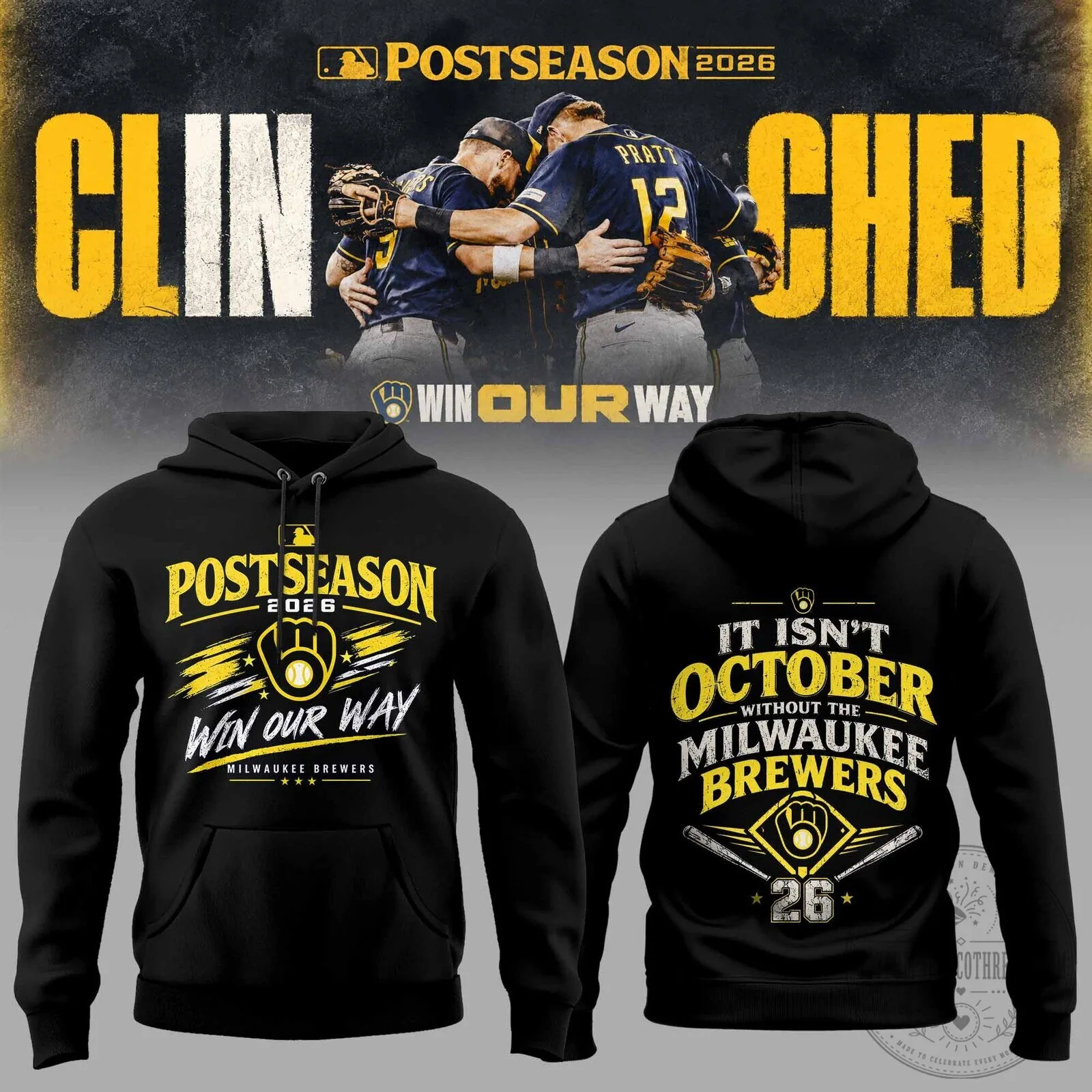 2026 Milwaukee Brewers Baseball Fan Hoodie for Postseason Celebration