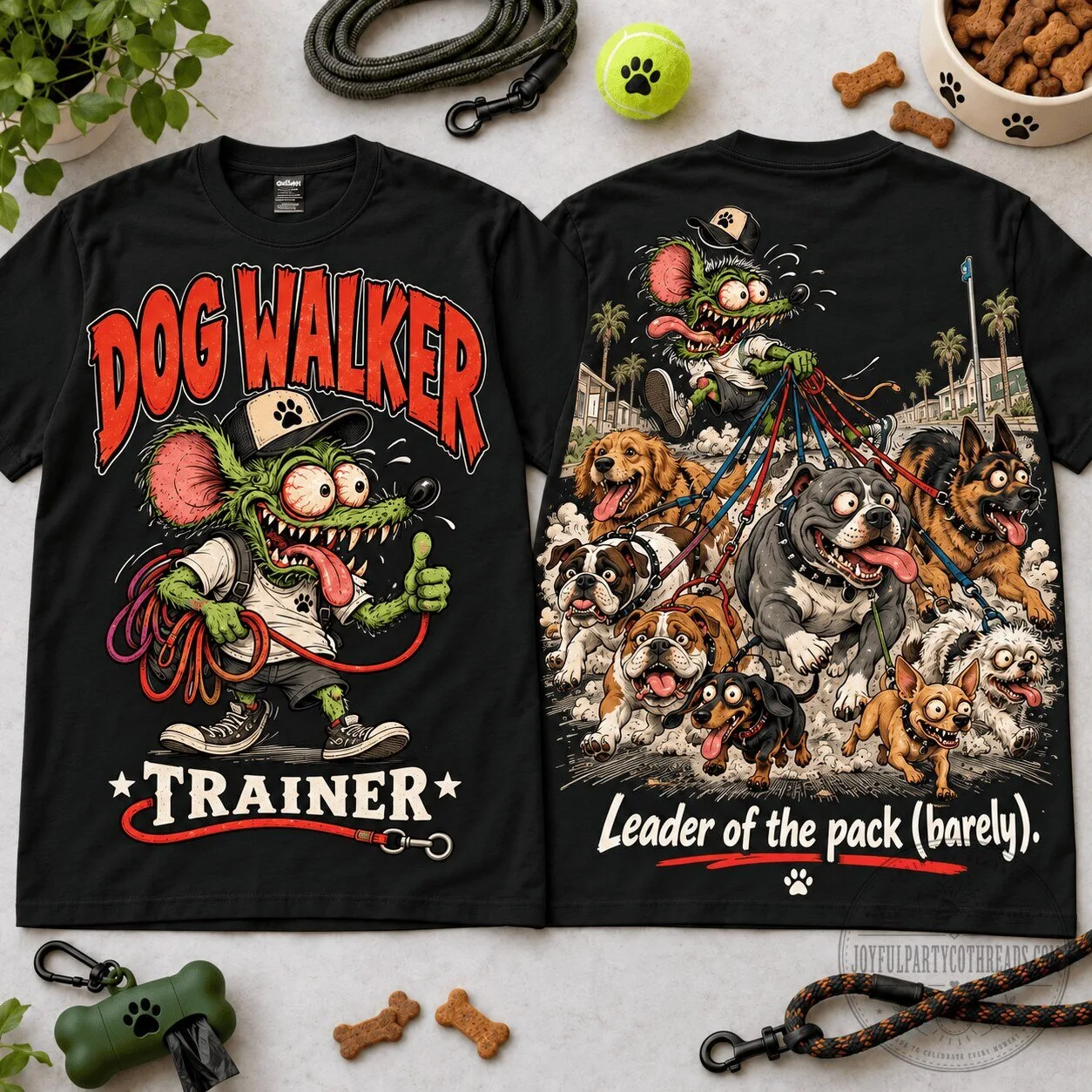 Rat Fink Dog Walker Trainer Leader of the Pack Funny T-Shirt