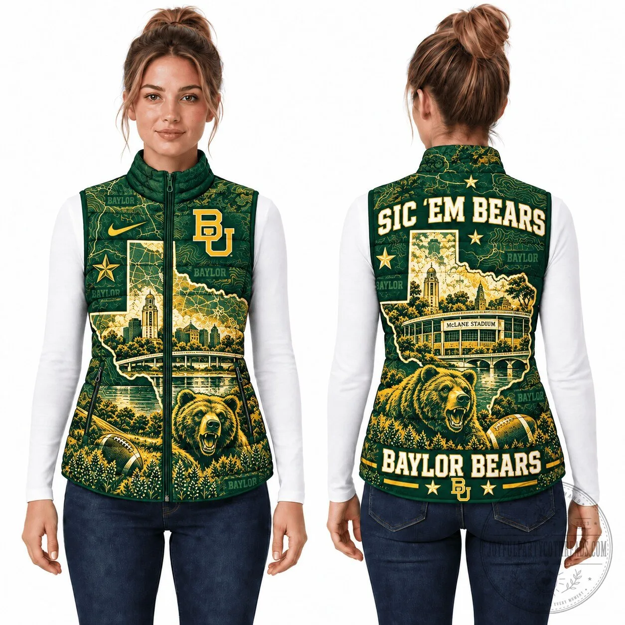 Baylor Bears University Football Team Sleeveless Puffer Vest