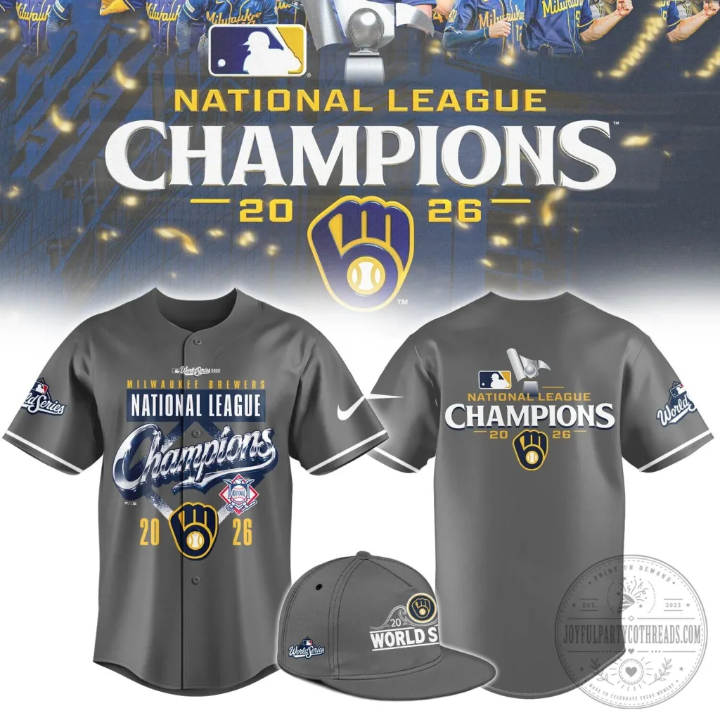 Milwaukee Brewers 2026 National League Champions Locker Room Baseball Jersey Milwaukee Brewers 2026 National League Champions Locker Room Baseball Jersey