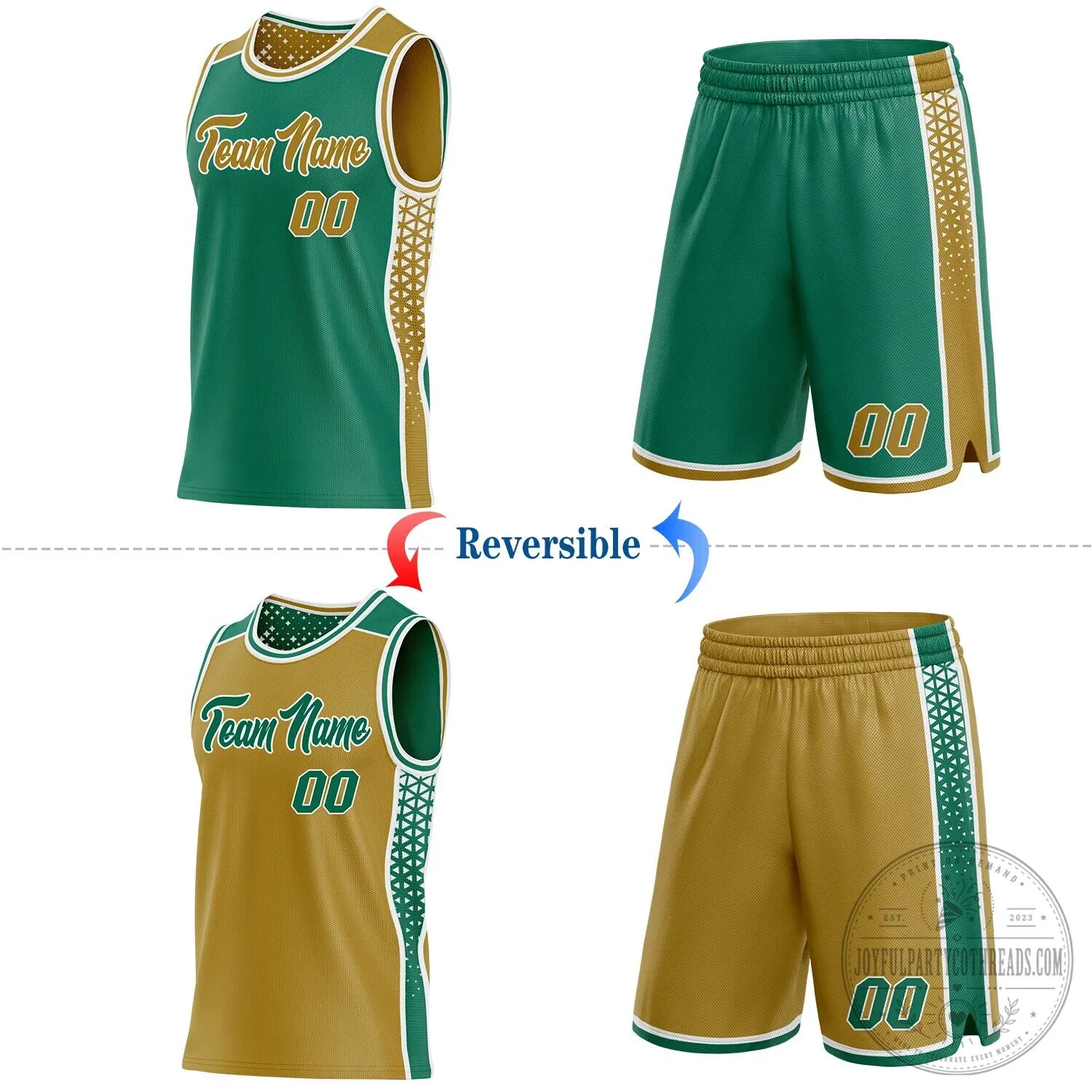 Custom Reversible Basketball Jersey with Team Name and Number in Green and Gold 8 Custom Reversible Basketball Jersey with Team Name and Number in Green and Gold