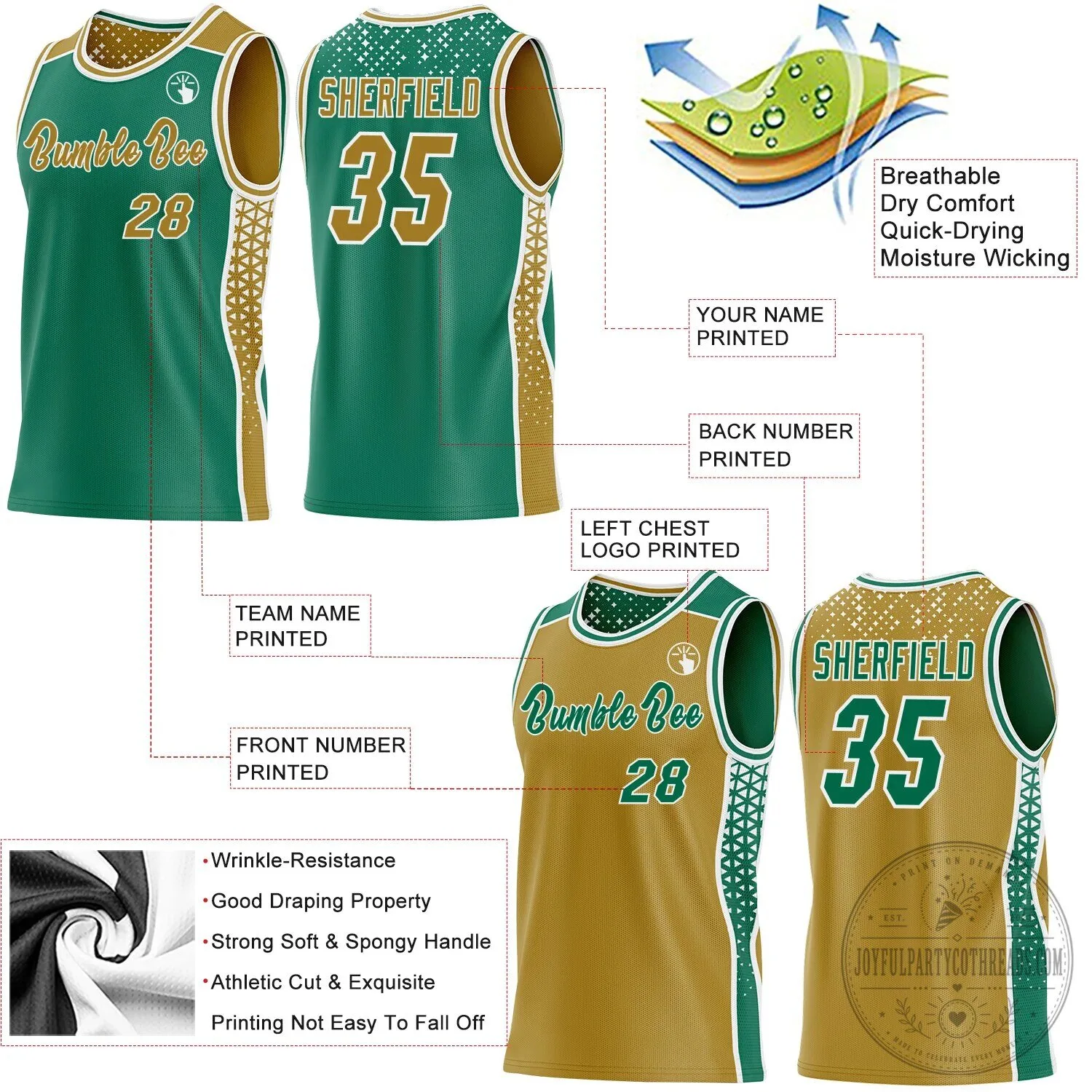 Custom Reversible Basketball Jersey with Team Name and Number in Green and Gold 11 Custom Reversible Basketball Jersey with Team Name and Number in Green and Gold