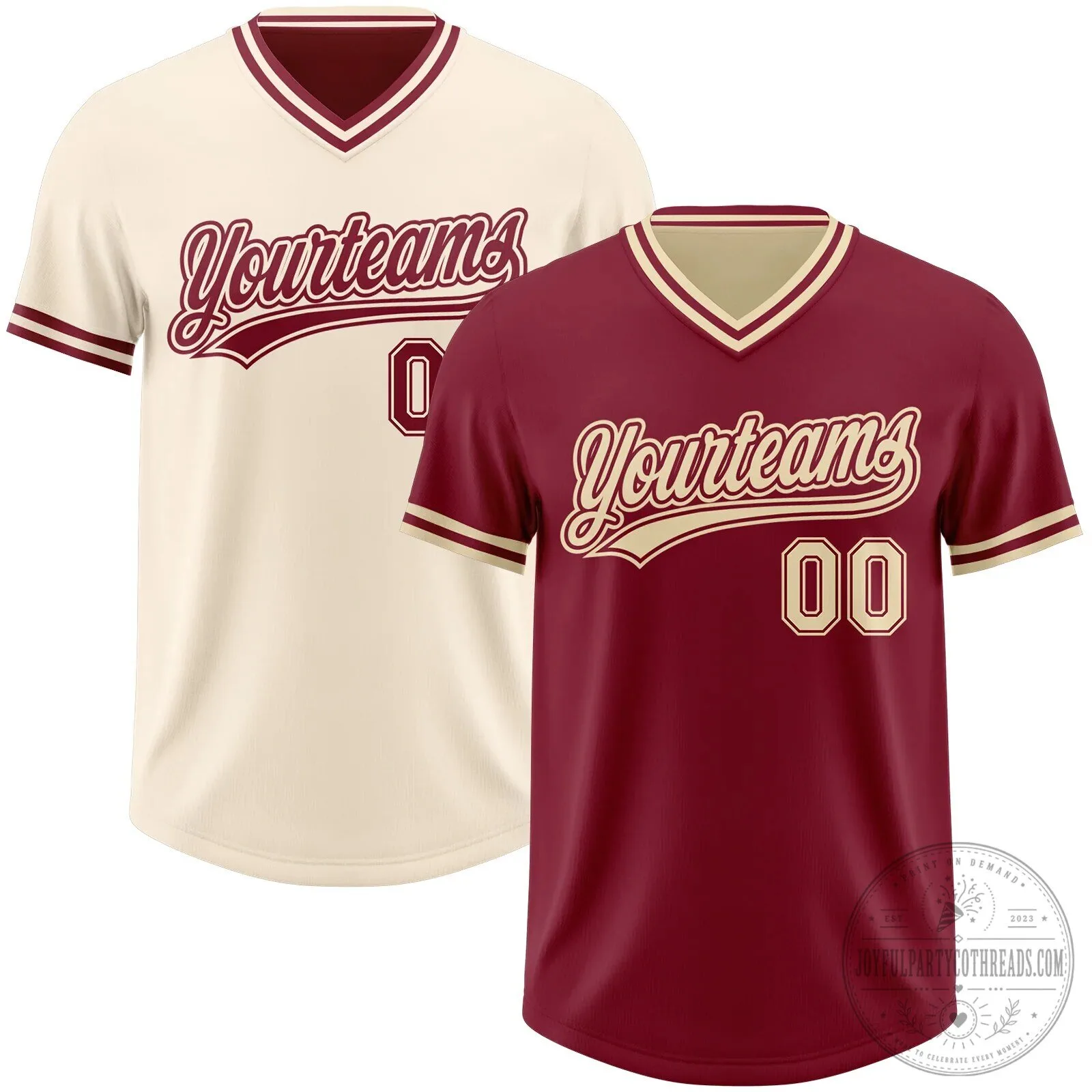Custom Cream and Crimson Reversible V-Neck Baseball Jersey Shirt