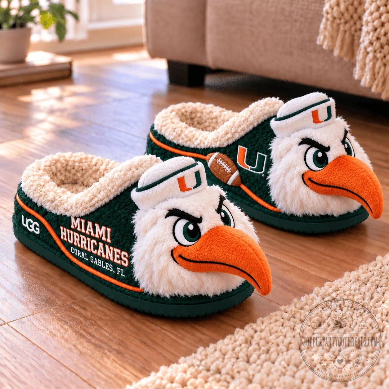 Miami Hurricanes Sebastian the Ibis Mascot Plush Slippers