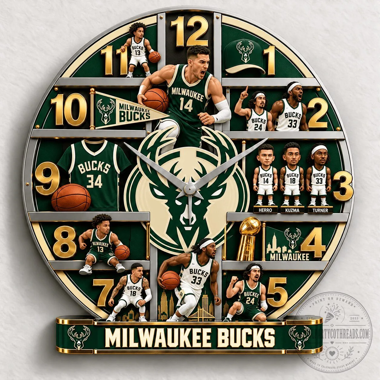 Milwaukee Bucks NBA Basketball Team Players and Logo Wall Clock for Fans
