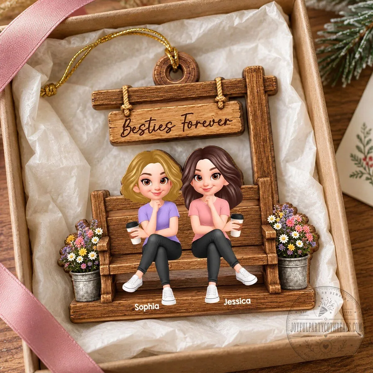 Besties Forever Sisters Sitting On Bench Personalized Wooden Christmas Ornament 9 Besties Forever Sisters Sitting On Bench Personalized Wooden Christmas Ornament