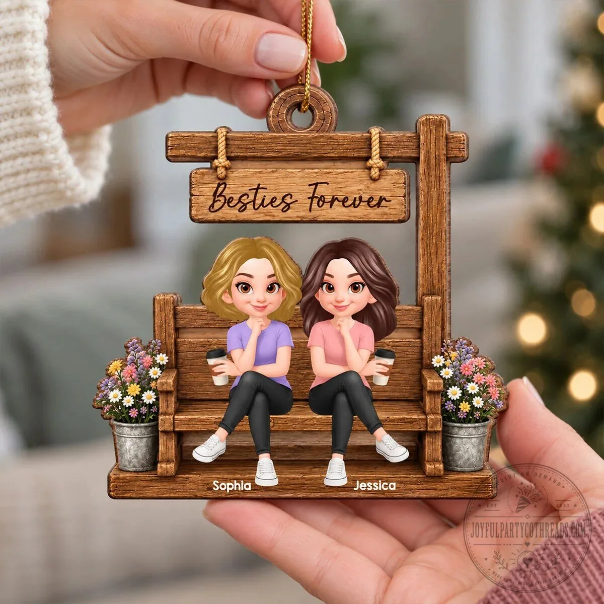 Besties Forever Sisters Sitting On Bench Personalized Wooden Christmas Ornament 11 Besties Forever Sisters Sitting On Bench Personalized Wooden Christmas Ornament