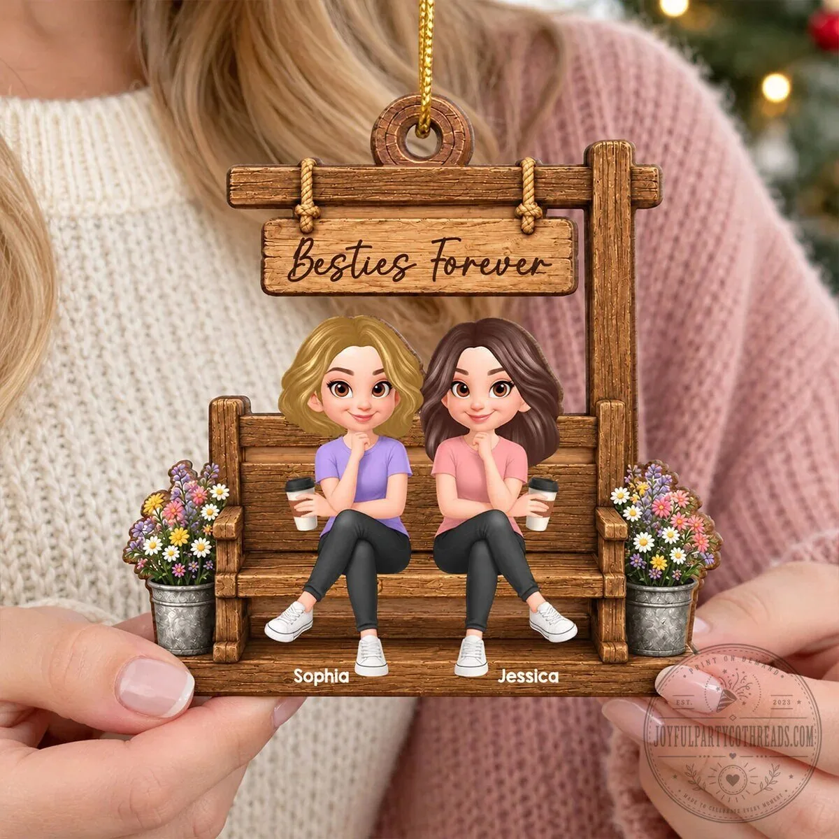 Besties Forever Sisters Sitting On Bench Personalized Wooden Christmas Ornament 12 Besties Forever Sisters Sitting On Bench Personalized Wooden Christmas Ornament