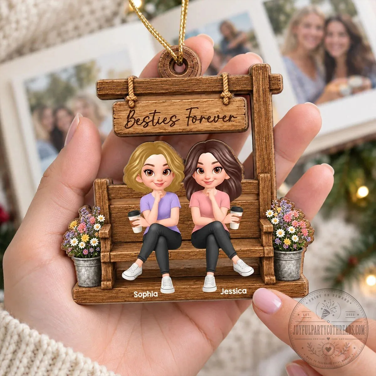 Besties Forever Sisters Sitting On Bench Personalized Wooden Christmas Ornament 13 Besties Forever Sisters Sitting On Bench Personalized Wooden Christmas Ornament