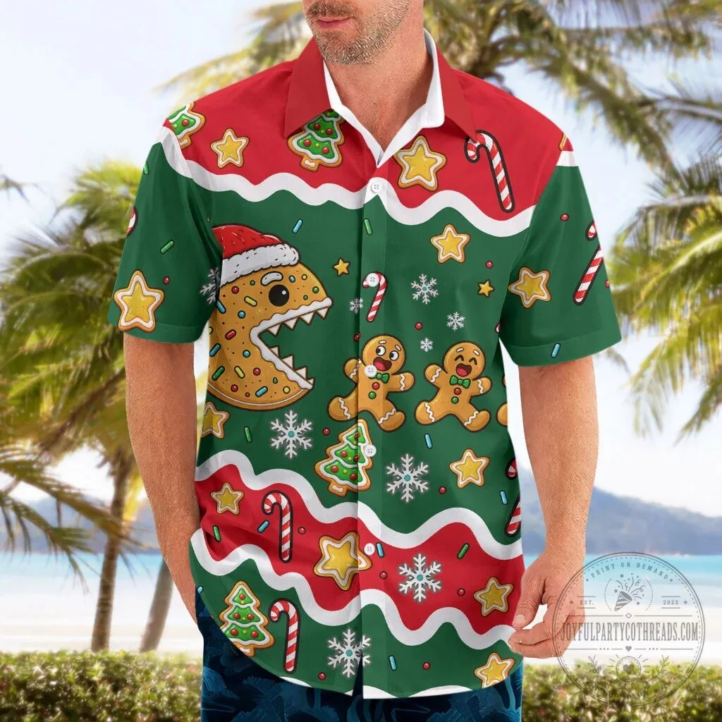 Christmas Pac-Man Gingerbread Man Candy Cane Holiday Hawaiian Shirt 8 Christmas Pac-Man Gingerbread Man Candy Cane Holiday Hawaiian Shirt