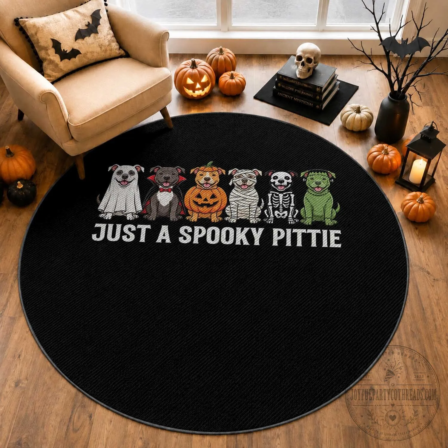 Just A Spooky Pittie Halloween Pitbull Dog Costumes Round Area Rug 1 Just A Spooky Pittie Halloween Pitbull Dog Costumes Round Area Rug