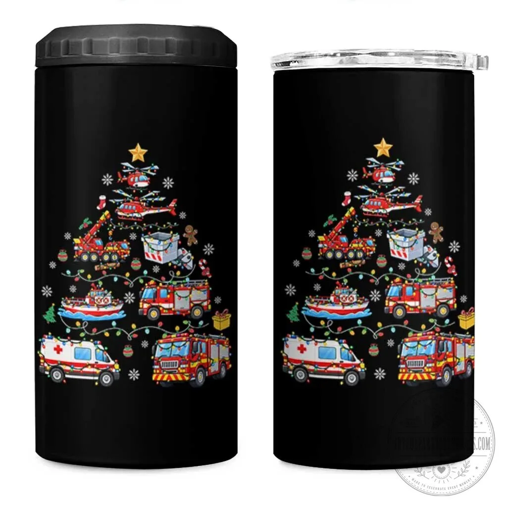 Christmas Tree Emergency Rescue Vehicles First Responders Holiday Lights Can Cooler 1 Christmas Tree Emergency Rescue Vehicles First Responders Holiday Lights Can Cooler