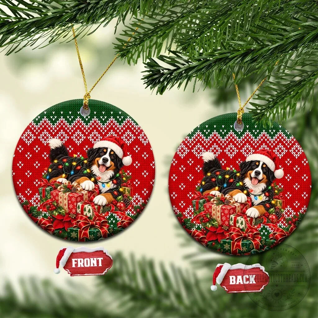 Bernese Mountain Dog Christmas Sweater Pattern Holiday Ornament