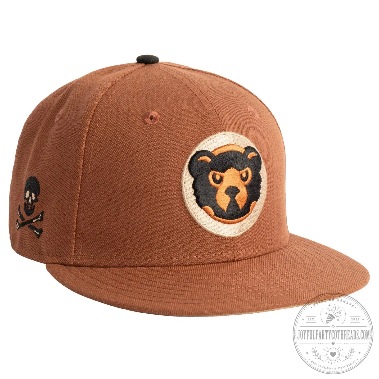 Chicago Cubs Bear Head Logo Jolly Roger Brown Fitted Baseball Cap Hat