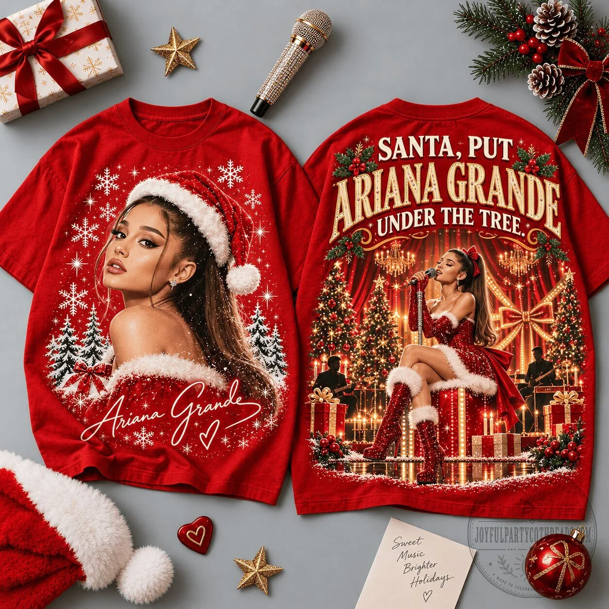 Ariana Grande Christmas Portrait Santa Put Under The Tree T-Shirt